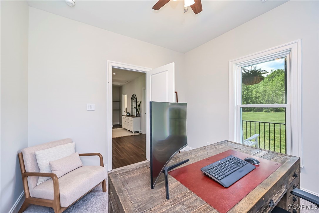 16093 Union Church Road Beaverdam, VA 23015 - Photo 11 of 42 Office area with a ceiling fan, wood finished floo