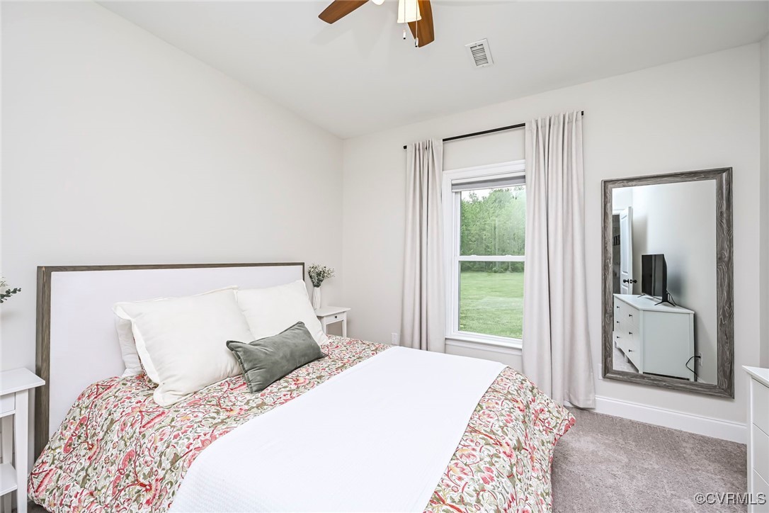 16093 Union Church Road Beaverdam, VA 23015 - Photo 23 of 42 Bedroom featuring carpet, a ceiling fan, vaulted c