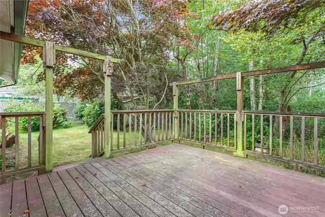 a view of a wooden deck