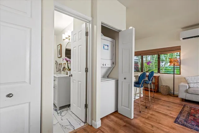 a view of a garden with an outdoor space