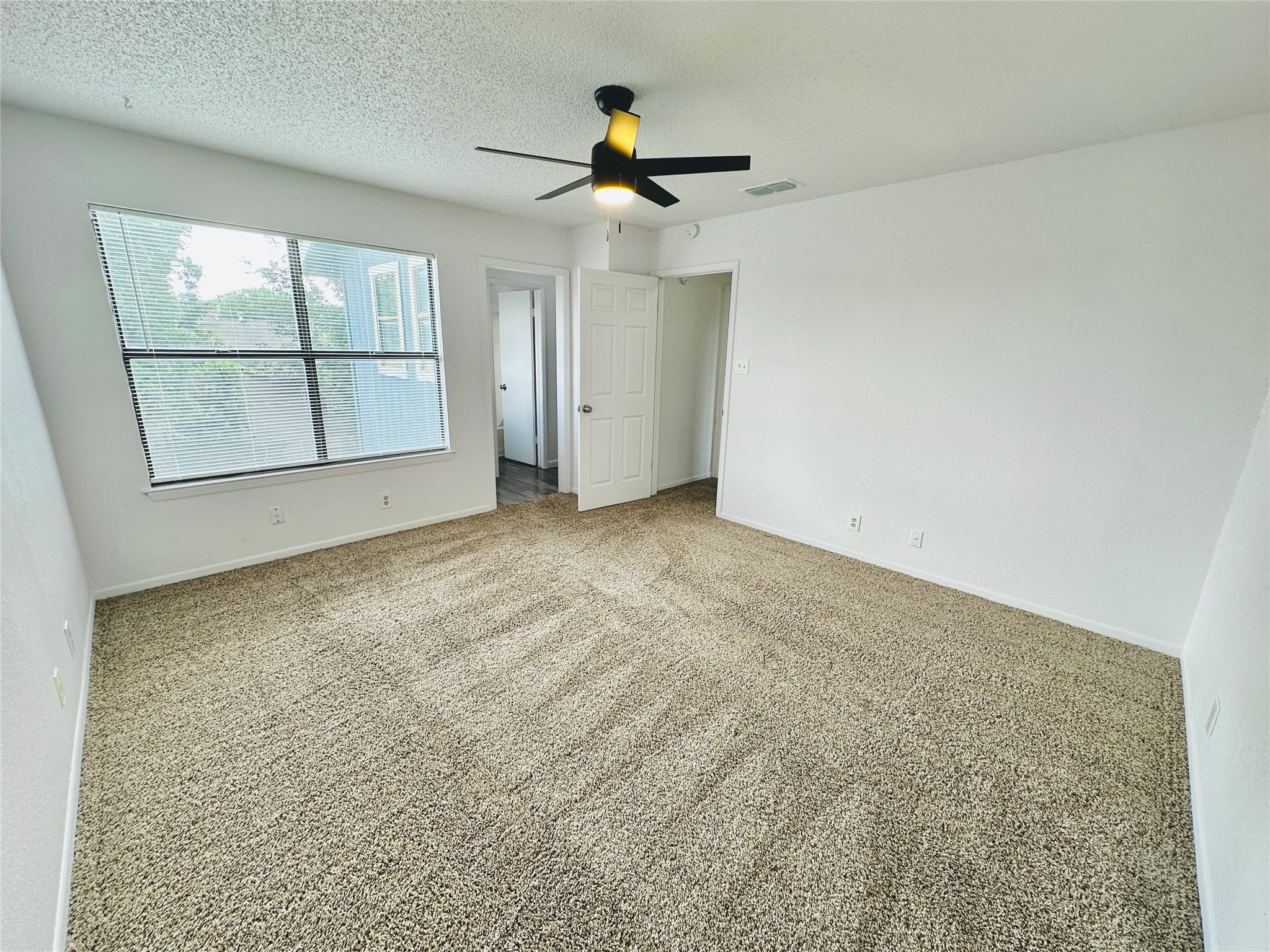 1002 Ridgemont Street Round Rock, TX 78664 - Photo 19 of 30 Unfurnished bedroom featuring carpet, a textured ceiling, and ceiling fan