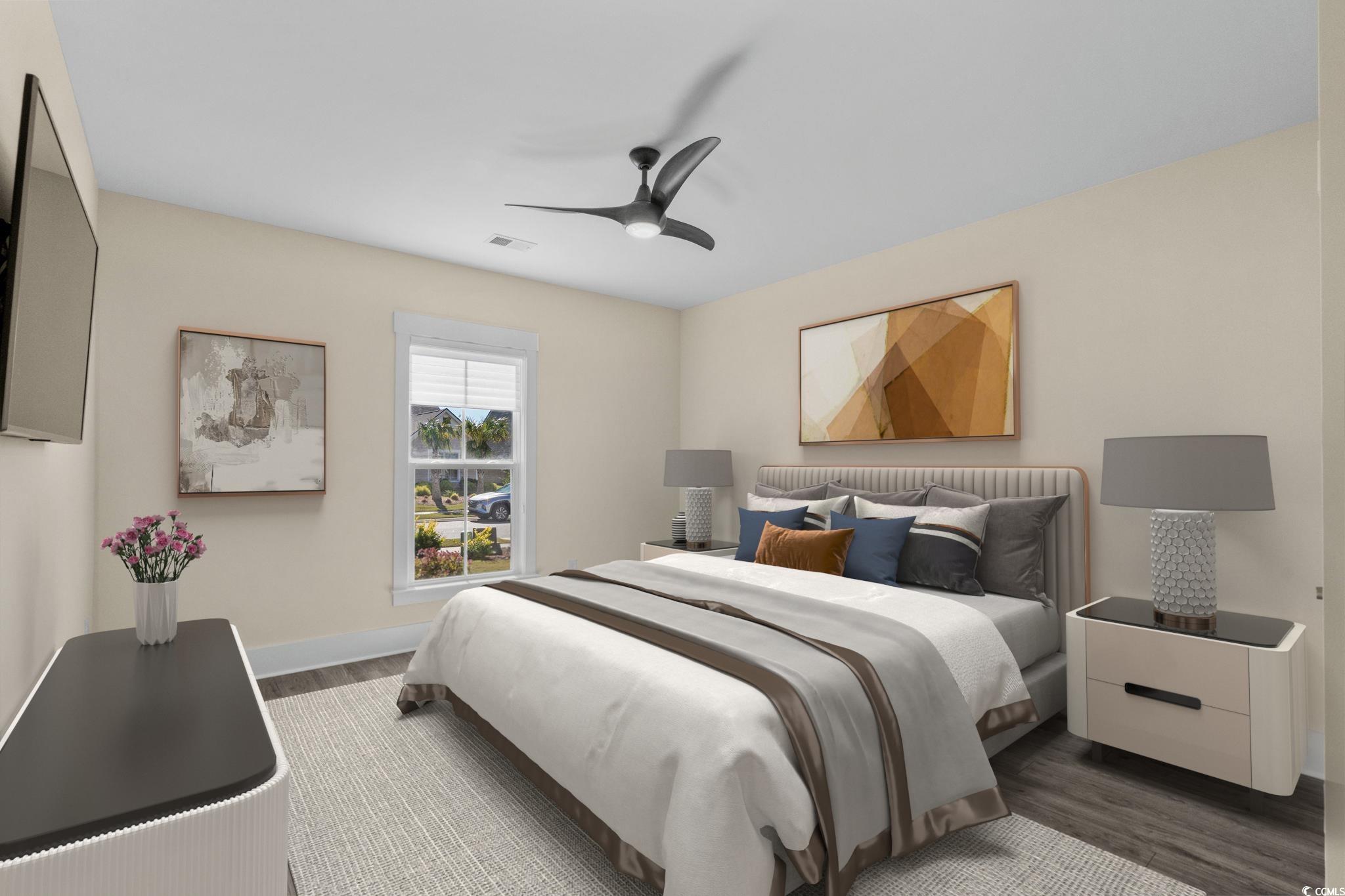 7129 Spoleto Drive Myrtle Beach, SC 29572 - Photo 29 of 39 Bedroom with wood finished floors and a ceiling fan