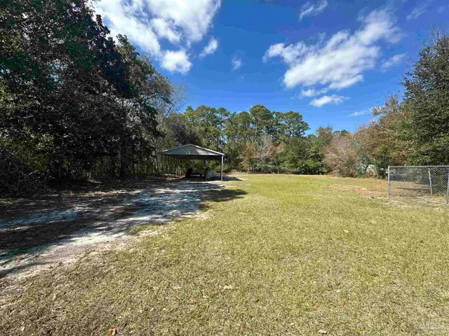 a view of a yard with a tree