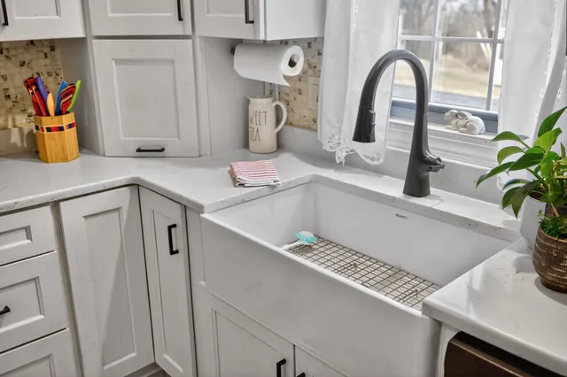 a close up of a blue and white wooden floor