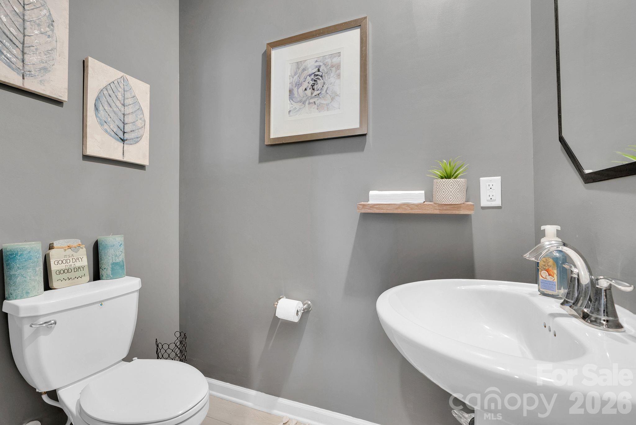 224 Hamptons Cove Road Troutman, NC 28166 - Photo 38 of 47 a bathroom with a toilet a sink and mirror