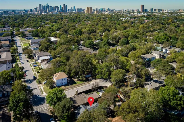 an aerial view of houses and roads