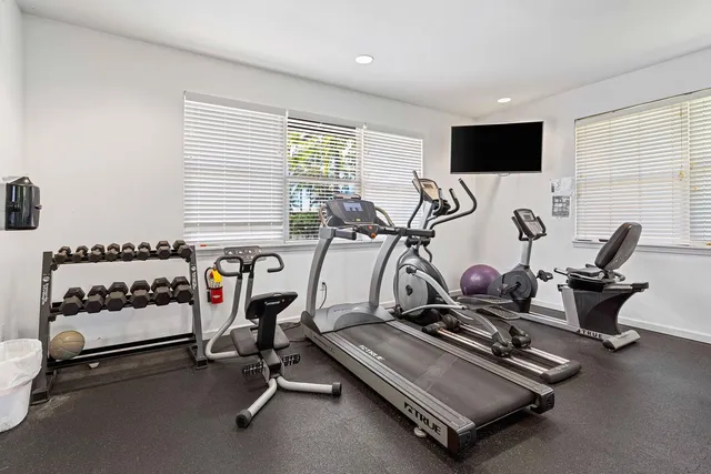 a view of a room with gym equipment