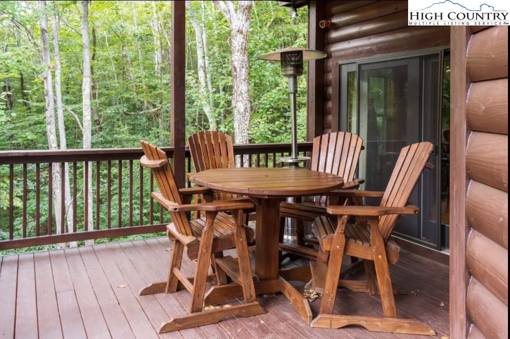 124 Aster Trail Beech Mountain, NC 28604 - Photo 14 of 26 a view of a patio with a table chairs and backyard