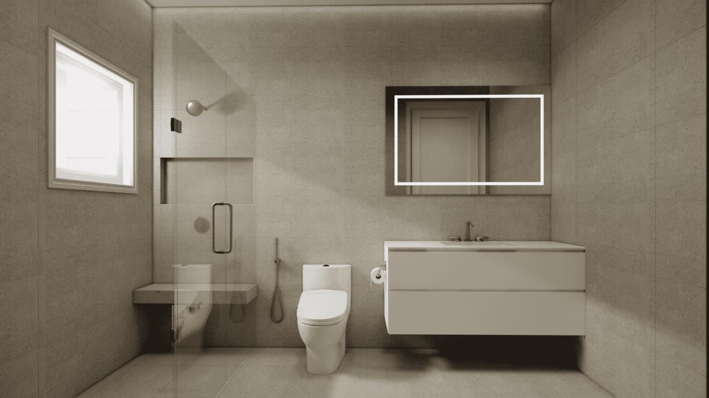 8 Bel Aire Road San Mateo, CA 94402 - Photo 23 of 26 a bathroom with a toilet sink and mirror