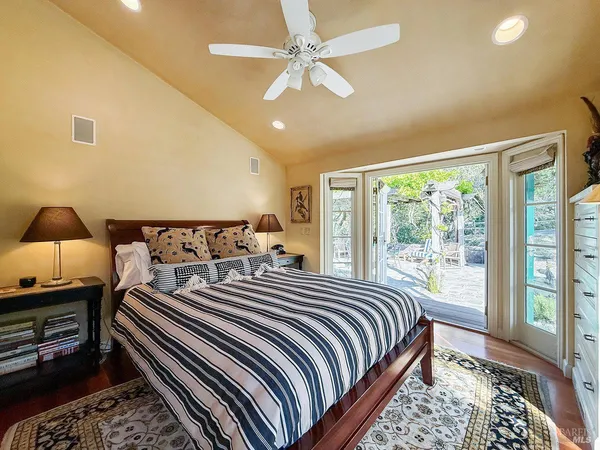 a view of balcony with wooden floor