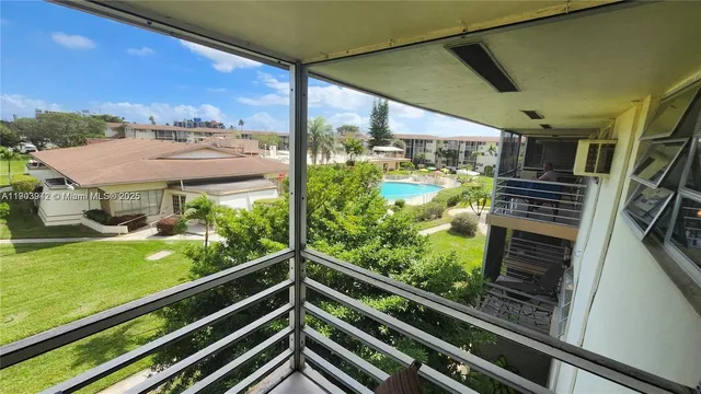 a view of a building from a balcony