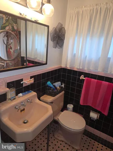 a bathroom with a sink a toilet and a mirror