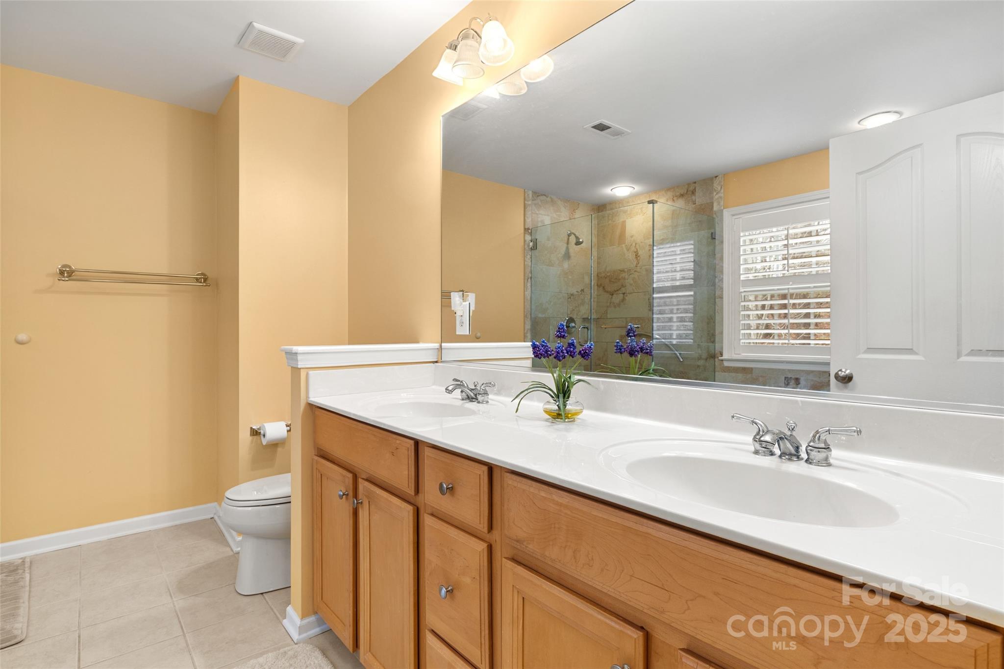 719 Deerbrook Lane Tega Cay, SC 29708 - Photo 15 of 33 a bathroom with a double vanity sink toilet and a mirror