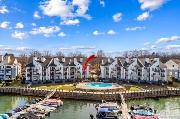 a view of a lake with houses