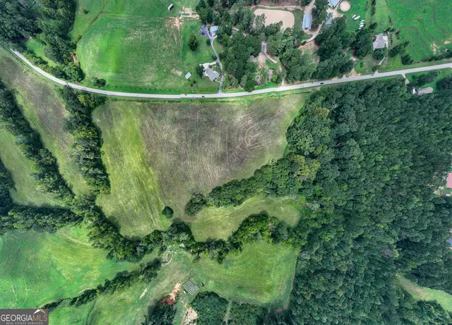 a view of a lake and green space