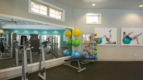 a room with gym equipment