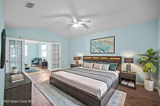 a view of a big yard with a trees