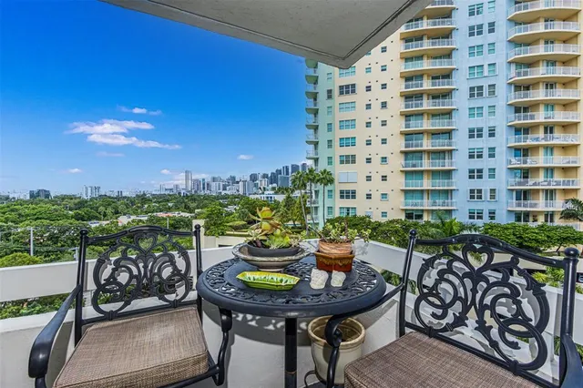 a view of a chairs and table in patio