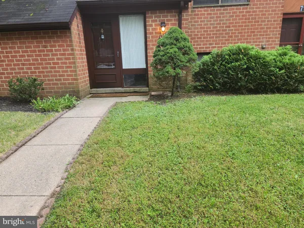 a view of backyard with potted plants and a bench