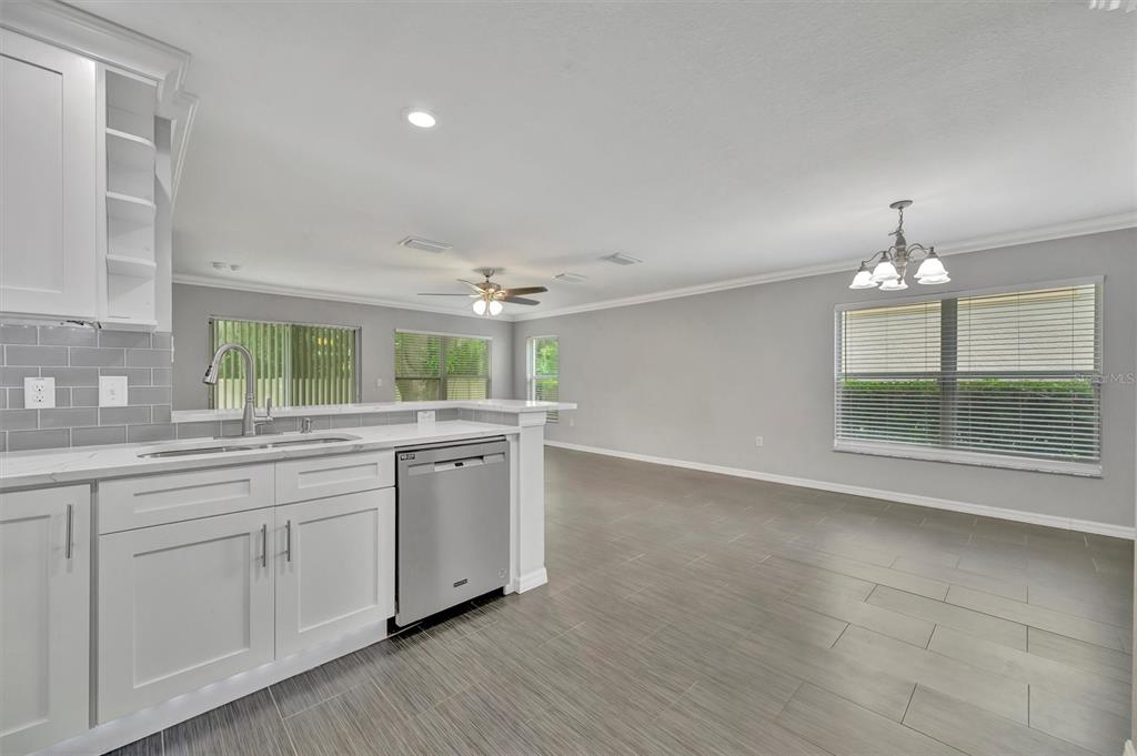 2928 Royal Tuscan Lane Valrico, FL 33594 - Photo 21 of 62 a open kitchen with granite countertop a white cabinets and chandelier