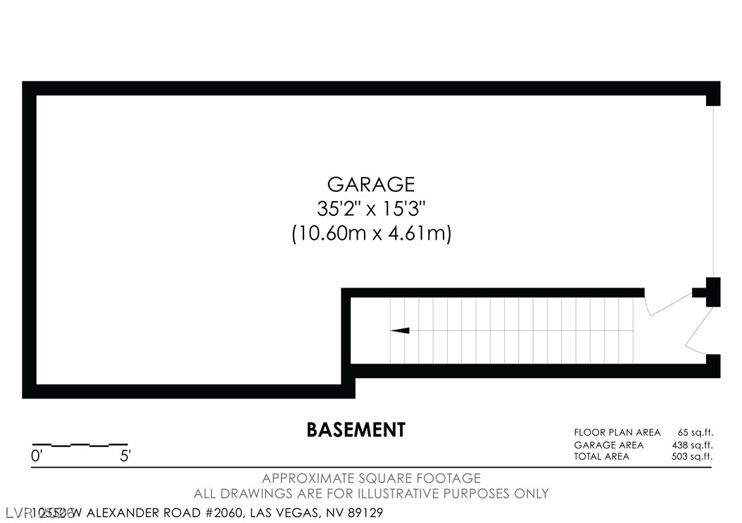 10550 West Alexander Road, Unit 2060 Las Vegas, NV 89129 - Photo 45 of 45 A clear floor plan outlines the spacious garage and basement, highlighting accessible dimensions for practical use.