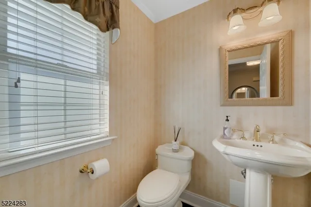a bathroom with a sink a toilet and mirror