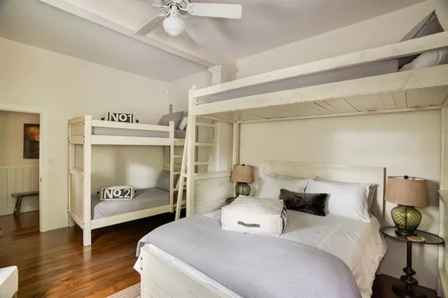 a bedroom with a bed and furniture