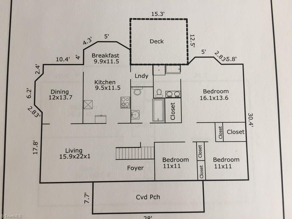 705 Old Mill Road High Point, NC 27265 - Photo 27 of 27 Main Level Floor plan. Stairs off Living Room lead to walk up attic