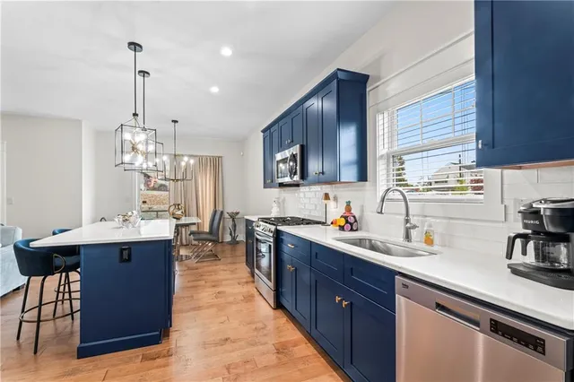 a kitchen with lots of counter top space
