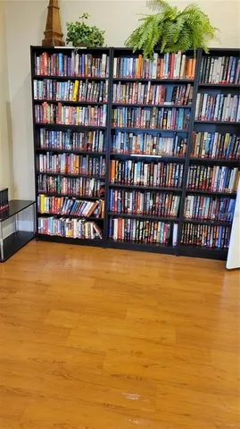 a view of a room with pool shelves
