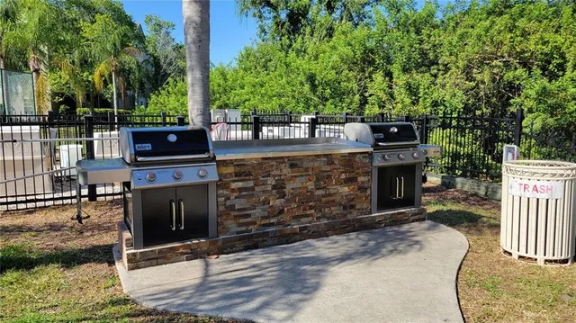 a outdoor space with lots of trees