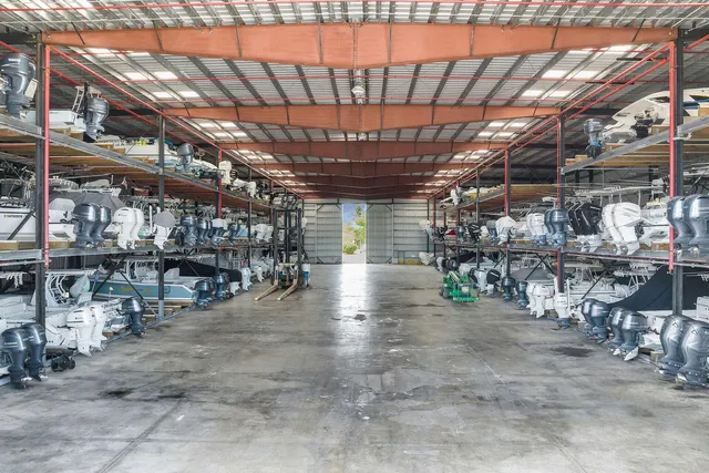 a view of a room with wooden racks