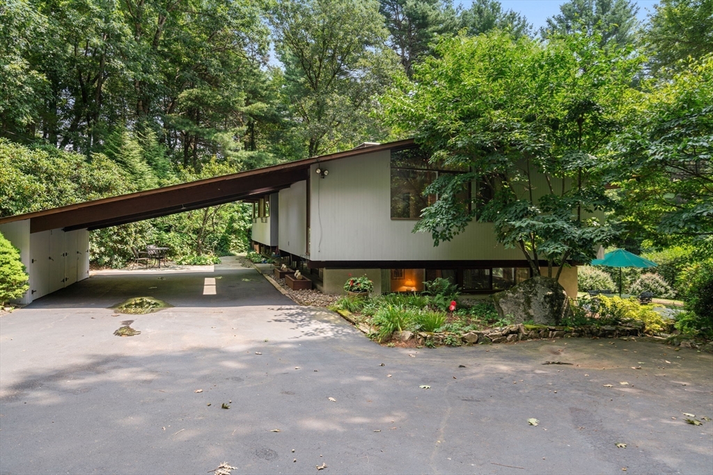 60 Pine Street Dover, MA 02030 - Photo 7 of 36 a backyard of a house with a tree and plants