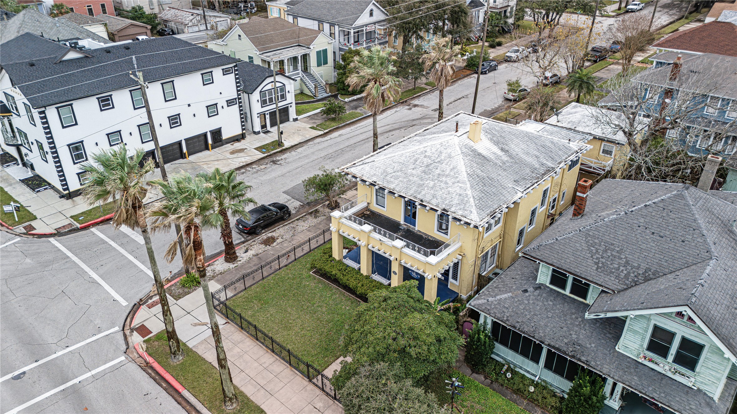 1723 Rosenberg Street Galveston, TX 77550 - Photo 37 of 38 Aerial view highlighting the home's location in Galveston’s historic district surrounded by charming architecture and coastal character.