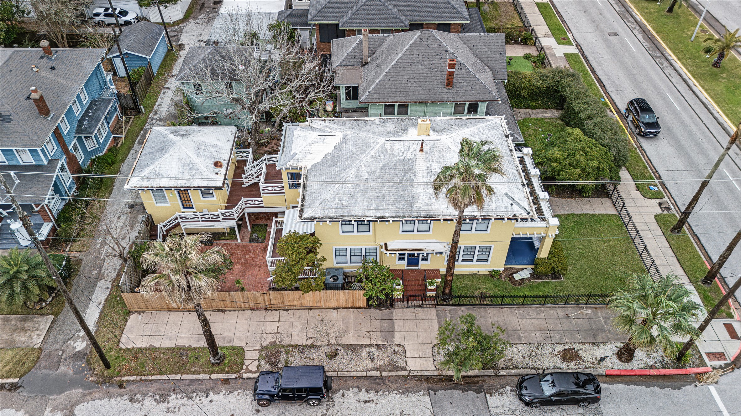 1723 Rosenberg Street Galveston, TX 77550 - Photo 38 of 38 Aerial view highlighting the home's location in Galveston’s historic district surrounded by charming architecture and coastal character.