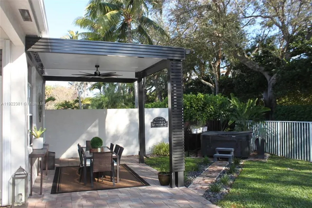 a view of a chairs and table in the patio