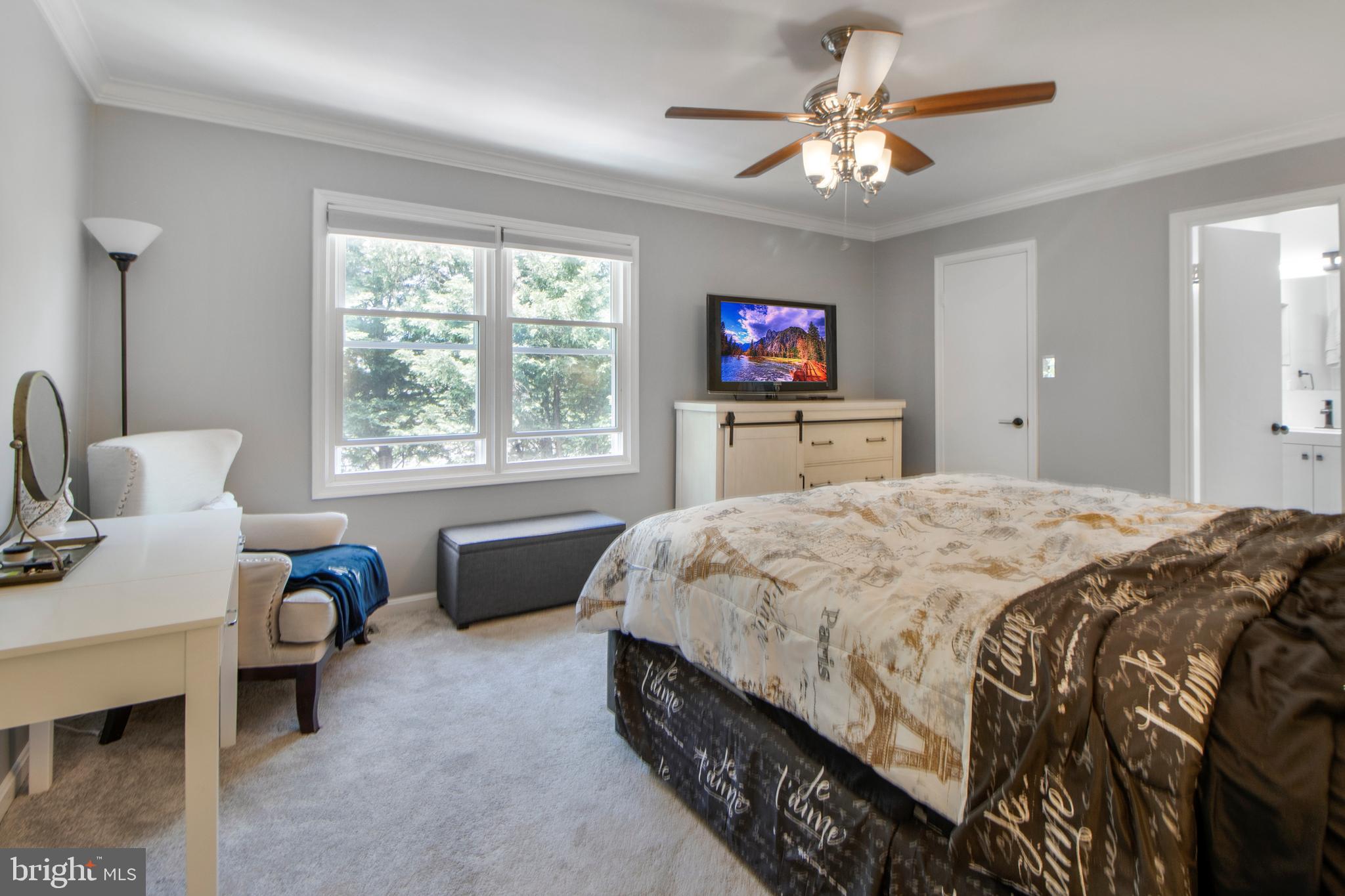 14432 Bakersfield Court Silver Spring, MD 20906 - Photo 31 of 60 a bedroom with a bed and a chandelier