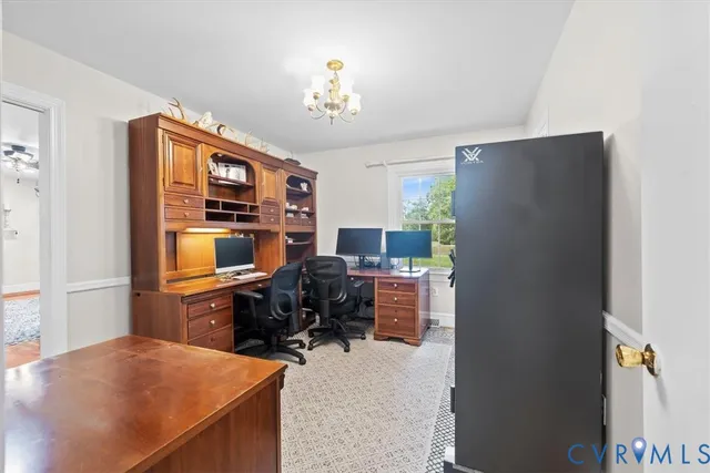 a workspace with furniture and natural light