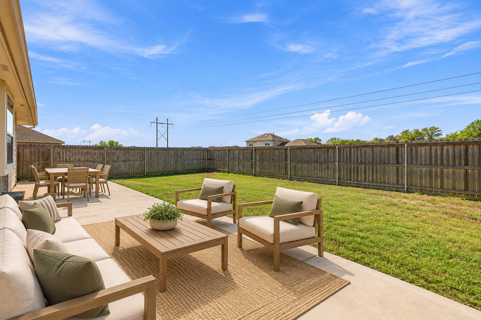 216 Spinnaker Loop Kyle, TX 78640 - Photo 22 of 23 A spacious concrete patio overlooks the expansive fully fenced grassy lawn.