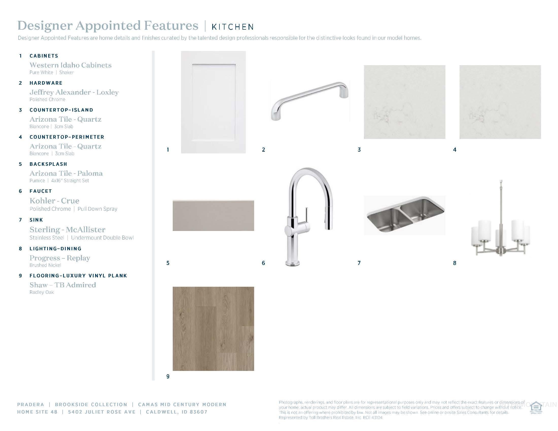 5402 Juliet Rose Avenue Caldwell, ID 83607 - Photo 15 of 20 Designer Appointed Features, Kitchen Section. Itemizing the specific components and finishes within the kitchen area of the property