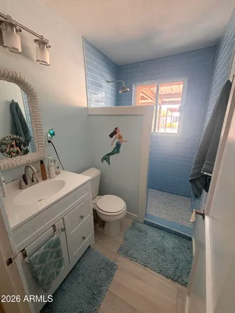 a bathroom with a toilet a sink and mirror