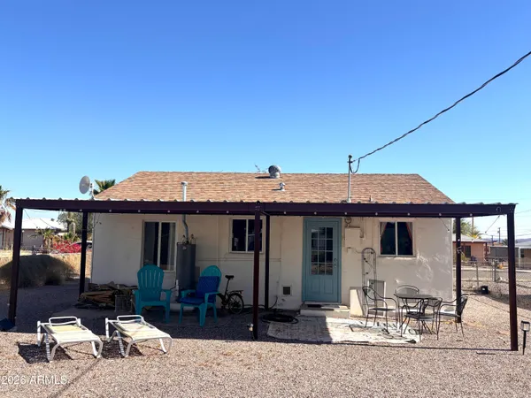 a front view of a house with patio