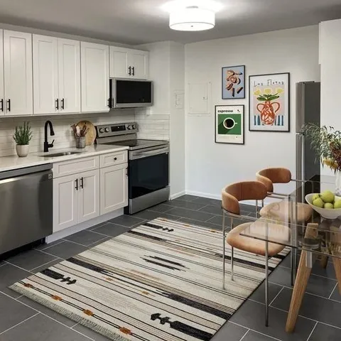 a kitchen with a stove a sink and a refrigerator
