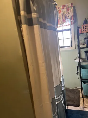 a bathroom with a window
