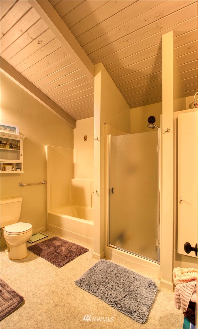 991 Lords Lake Loop Road Quilcene, WA 98376 - Photo 16 of 34 a bathroom with a granite countertop shower and a toilet
