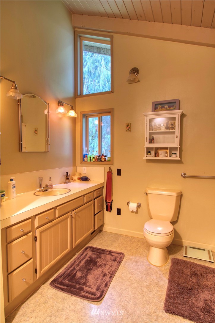 991 Lords Lake Loop Road Quilcene, WA 98376 - Photo 17 of 34 a spacious bathroom with a toilet sink and mirror