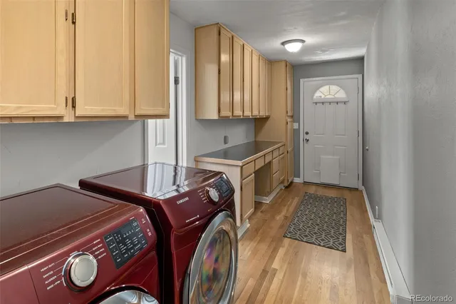 a hallway with cabinets