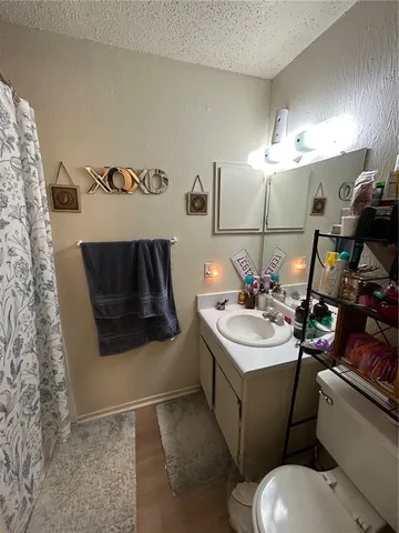 a bathroom with a sink toilet and mirror