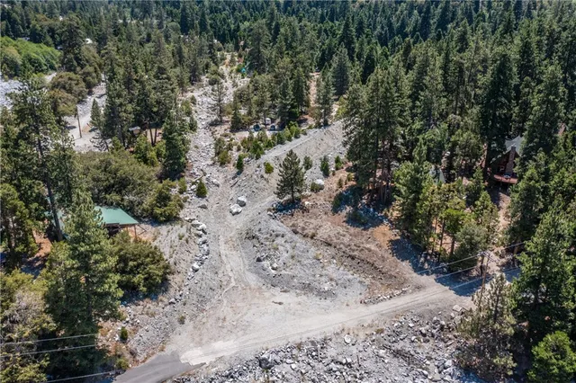 a view of a lush green yard with large trees