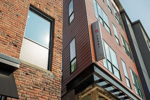 a view of a brick building